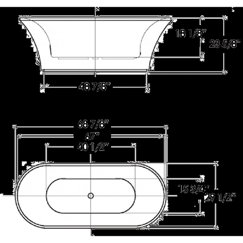 Image of Whitehaus BathTub Whitehaus Oval Double Side Freestanding Acrylic Soaking Bathtub WHBL175BATH