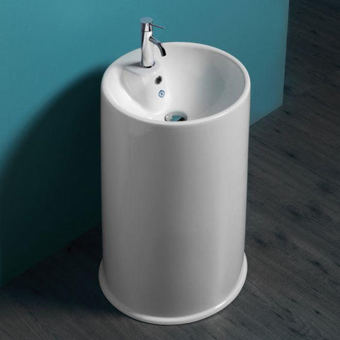 Image of Whitehaus Sink Whitehaus  Britannia Freestanding Cylindrical Shaped Bathroom Basin with Single Faucet Hole Drill B-GTE