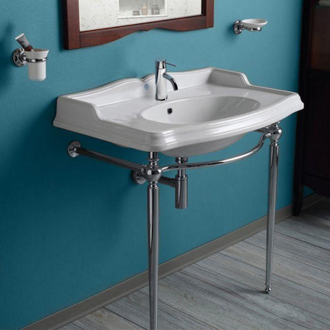 Image of Whitehaus Sink Whitehaus  Britannia Large Rectangular Sink Console with Front Towel Bar B-AR864-ARCG1-P