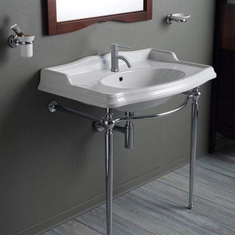 Image of Whitehaus Sink Whitehaus  Britannia Large Rectangular Sink Console with Front Towel Bar B-AR864-ARCG1-P