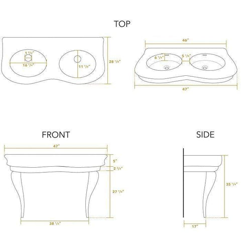 Image of Whitehaus Sink Whitehaus  Double Bowl Basin China Console with Oval bowls LA12-LAM120B