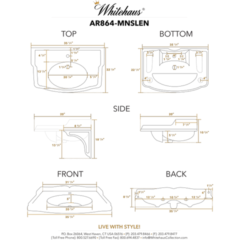 Image of Whitehaus Sink Whitehaus  Large Rectangular Bathroom Sink with Integrated Oval Bowl AR864-MNSLEN