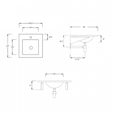 Image of Whitehaus Sink Whitehaus  Square 1/2" Matte Glass Counter Top With Integrated Square Basin WHLOOM-I